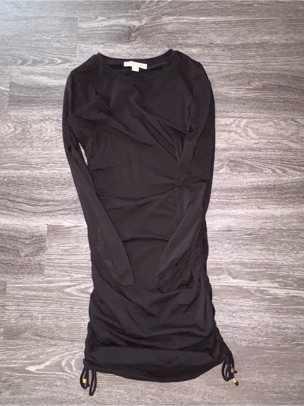 Michael Kors Black Ruched Dress with Gold Logo Plaque